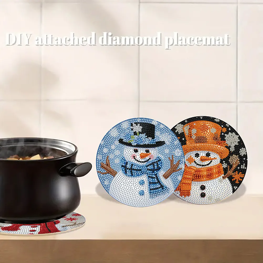 4pcs Snowman Diamond Art Coasters Kits for Home Party and Holiday Decorations