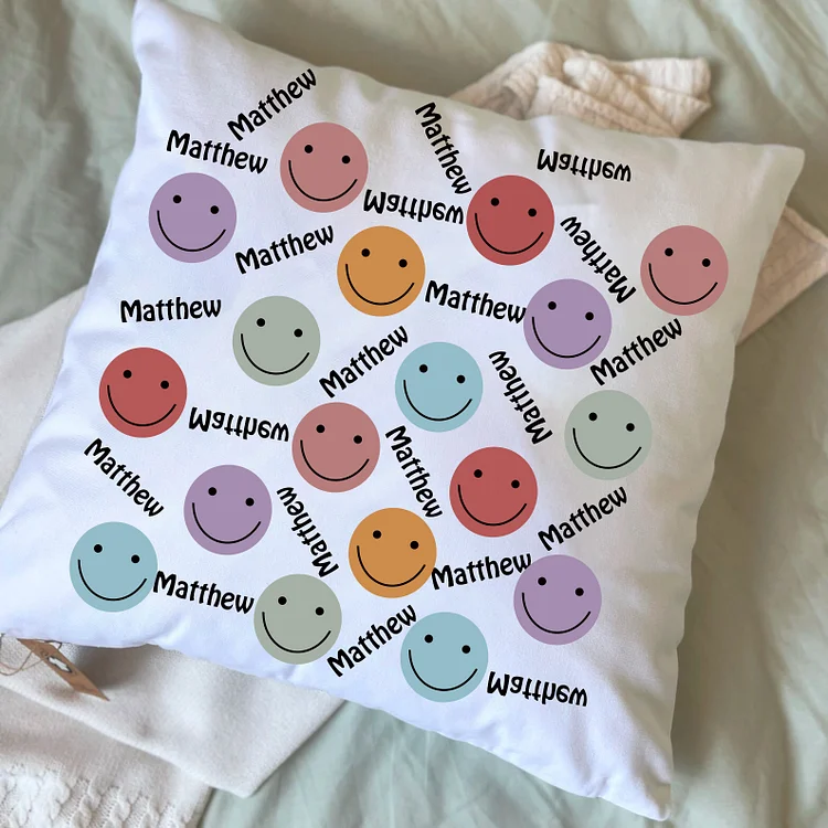 BlanketCute-Personalized Lovely Bedroom Smiley Face Cushion with Your Kid's Name