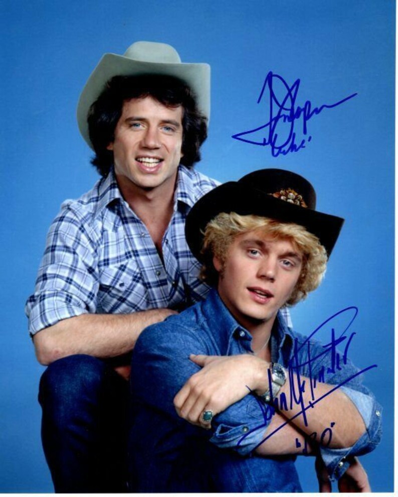 Tom wopat & john schneider signed the dukes of hazzard luke bo duke Photo Poster painting