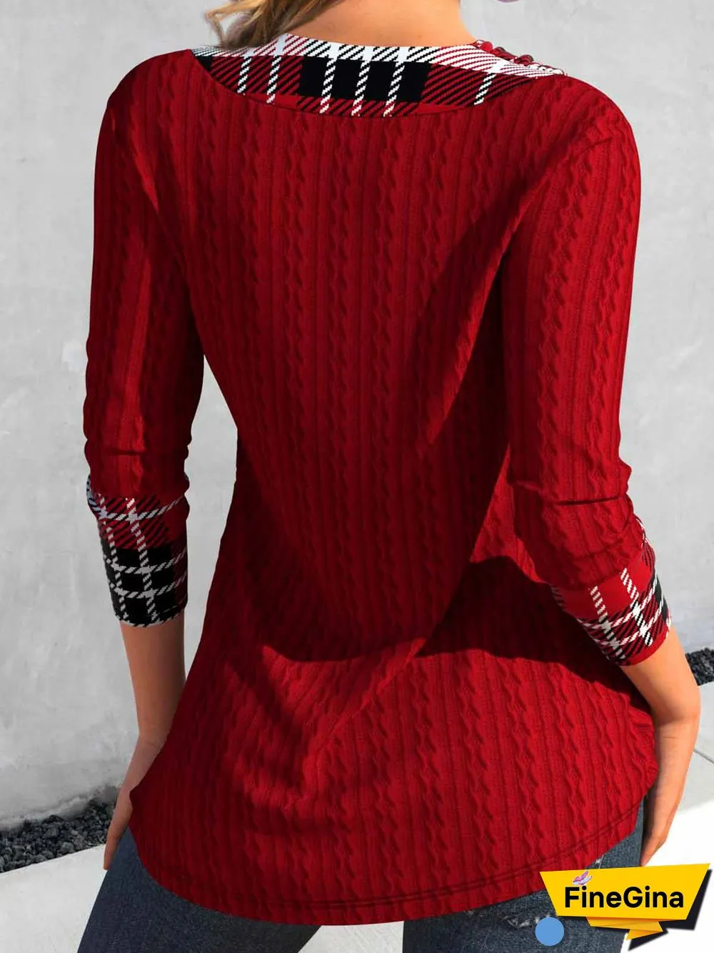 Women Long Sleeve V-neck Solid Button Christmas Tops