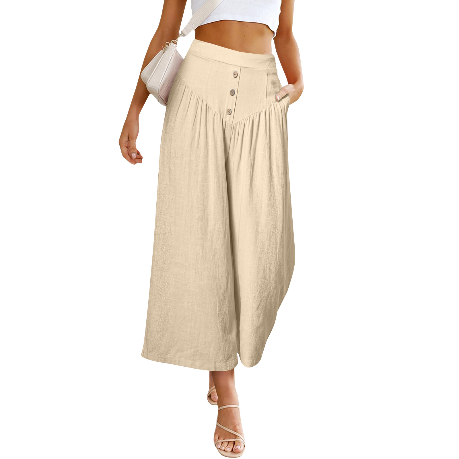 Mature Women Lazy Relaxed Casual Wide Leg High Waist Women's Cropped Pants