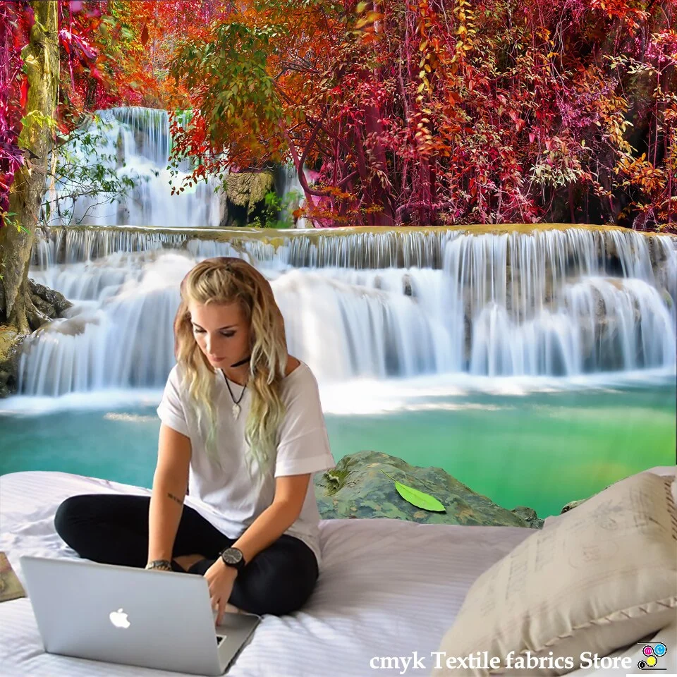 Wholesale 3D Beach Towel Waterfall Landscape Beautiful Forest Stream Printing Wall Carpet Yoga Mat Home Decor Tapestry