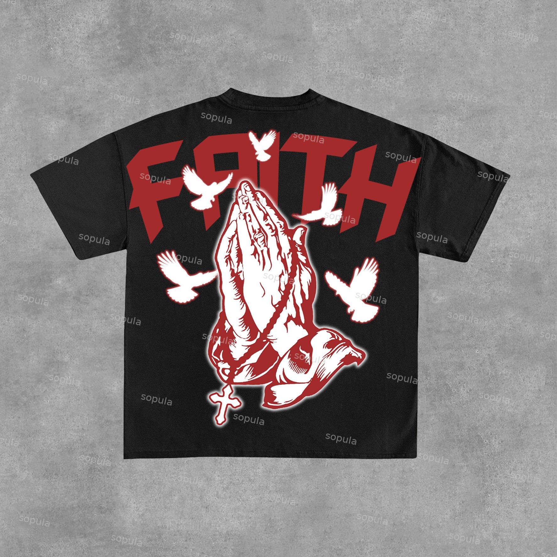 Sopula Faith Praying Hands Graphic Cross Print Cotton T-Shirt - SOPULA