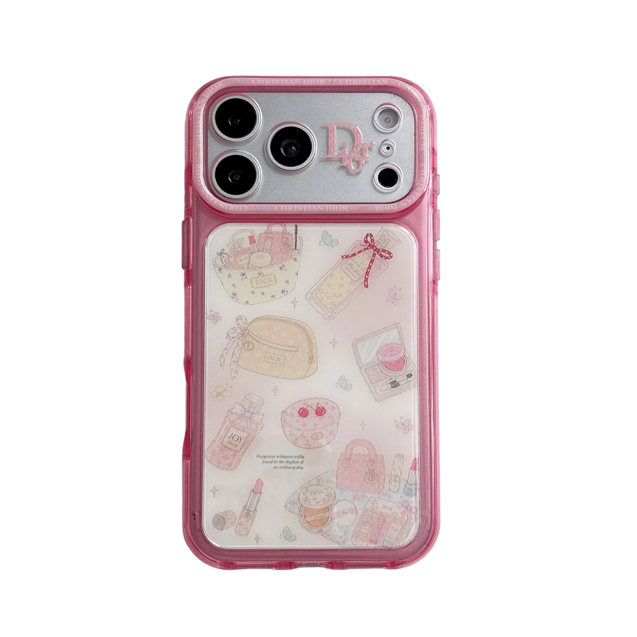 Dior Pink Vanity Makeup Motif Clear Bumper Case for iPhone 17/16/15 Series