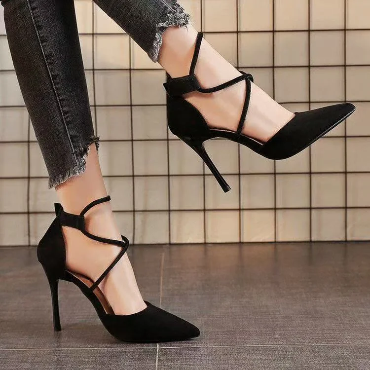 Breakj Breakj Pointed High-Heeled Women 2025 Spring New Temperament Cross-Lace Single Shoe Velvet Fine Heel Women's Shoes
