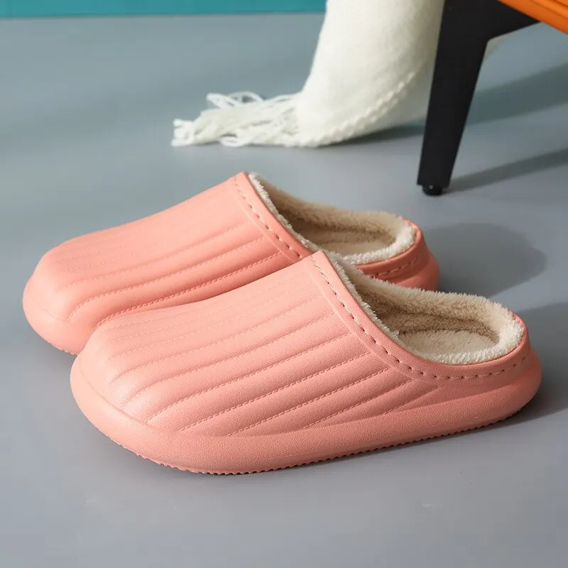Eva Plush Lining Warmth Home Slippers Autumn Winter Wear Waterproof Thick-Soled Non-Slip Slippers Indoor Household Couple Shoes