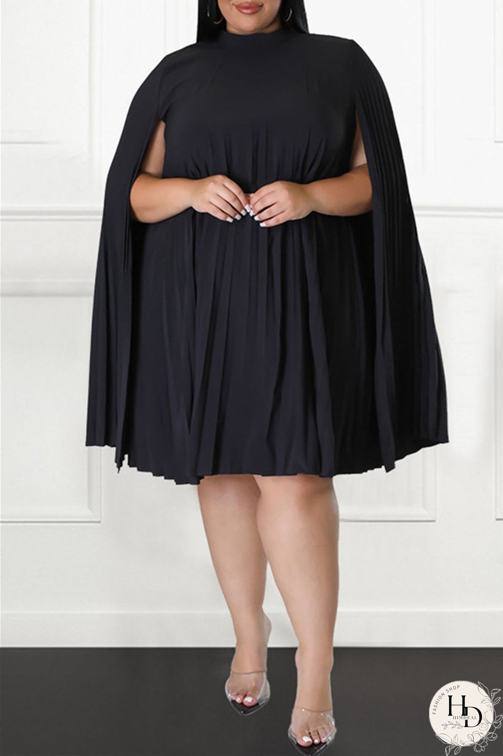 Red Casual Solid Patchwork Fold Half A Turtleneck Plus Size Dresses