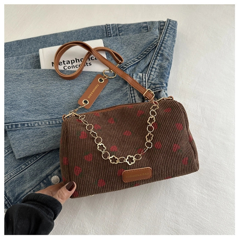 Women’s Medium Special Strawberry Basic Classic Style Cylindrical Zipper Pillow Shape Bag