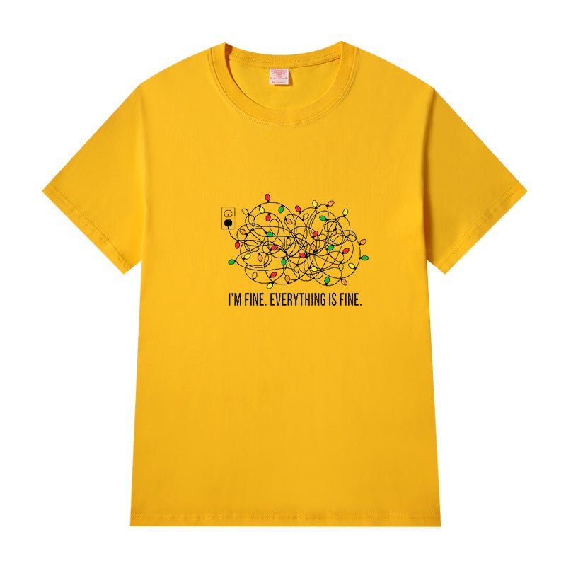 Short Sleeve Crew Neck I'm Fine Everything Is Fine Letter Printed T-shirt