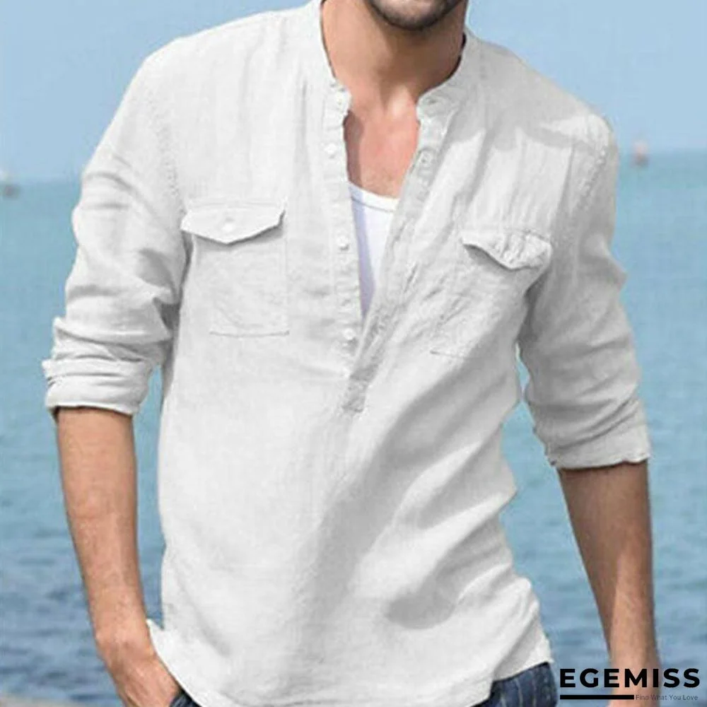 Spring/Summer Mens Long Sleeve Casual Loose Soft Shirts Linen | EGEMISS