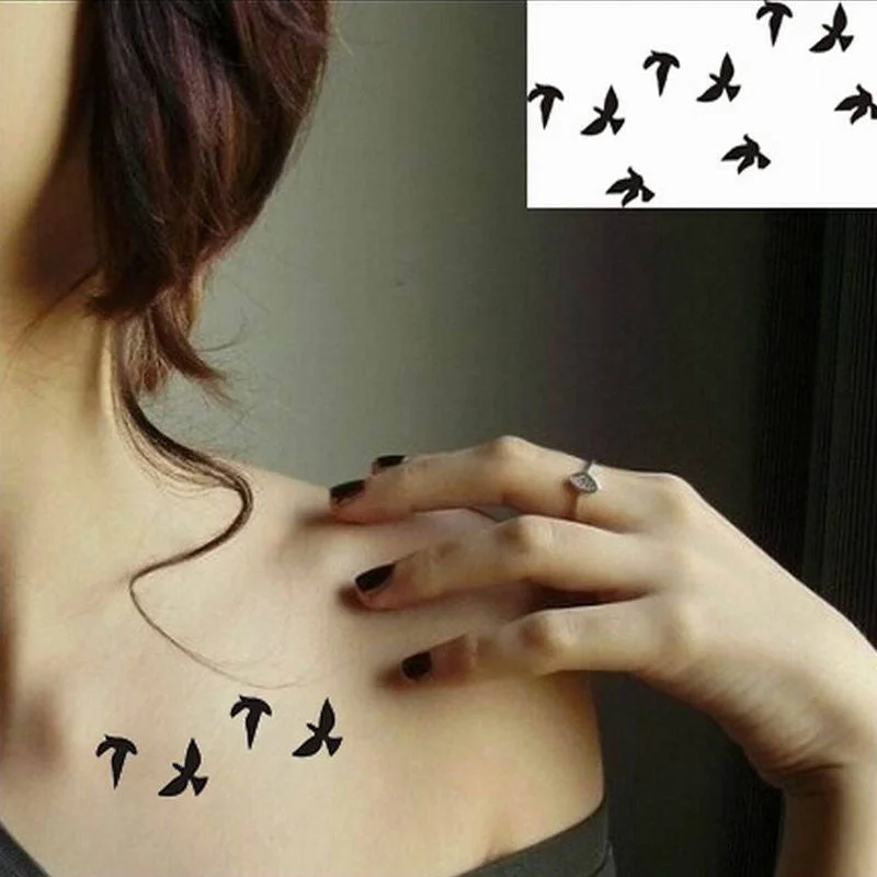 1Pcs Black Cool Girl Flying Bird Disposable Waterproof 3D Tattoo Sticker Women Sexy Wrist Tattoo Body Art Temporary Tattoo Paper