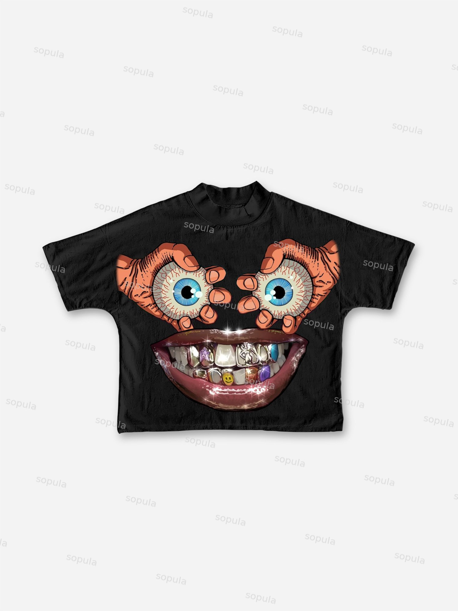 Eyes, Lips, Braces Retro Cartoon Graphic Cropped T-shirt - Sopula｜Premium Graphic Tees & Graphic Clothing