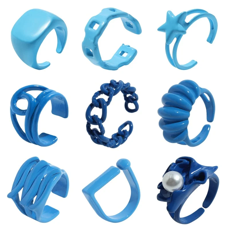 Dvacaman 2021 New Trendy Colorful Dripping Oil Resin Rhinestone Geometric Rings Hand-Painted Open Rings for Women Party Jewelry