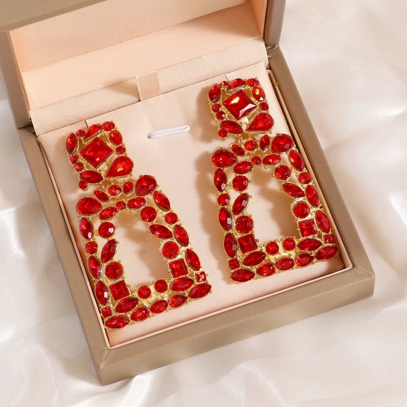 1 Pair Exaggerated Commute Shiny Rectangle Hollow Out Inlay Alloy Acrylic Rhinestones 18K Gold Plated Drop Earrings