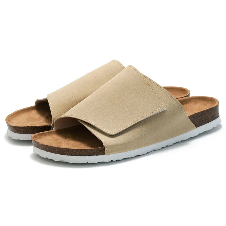 Faux Frosted Leather Hook And Loop Open Toe Casual Slippers