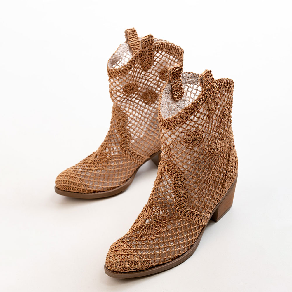 Short Pointed Toe Flower Summer Chocolate Brown Cowgirl Boots Nicepairs