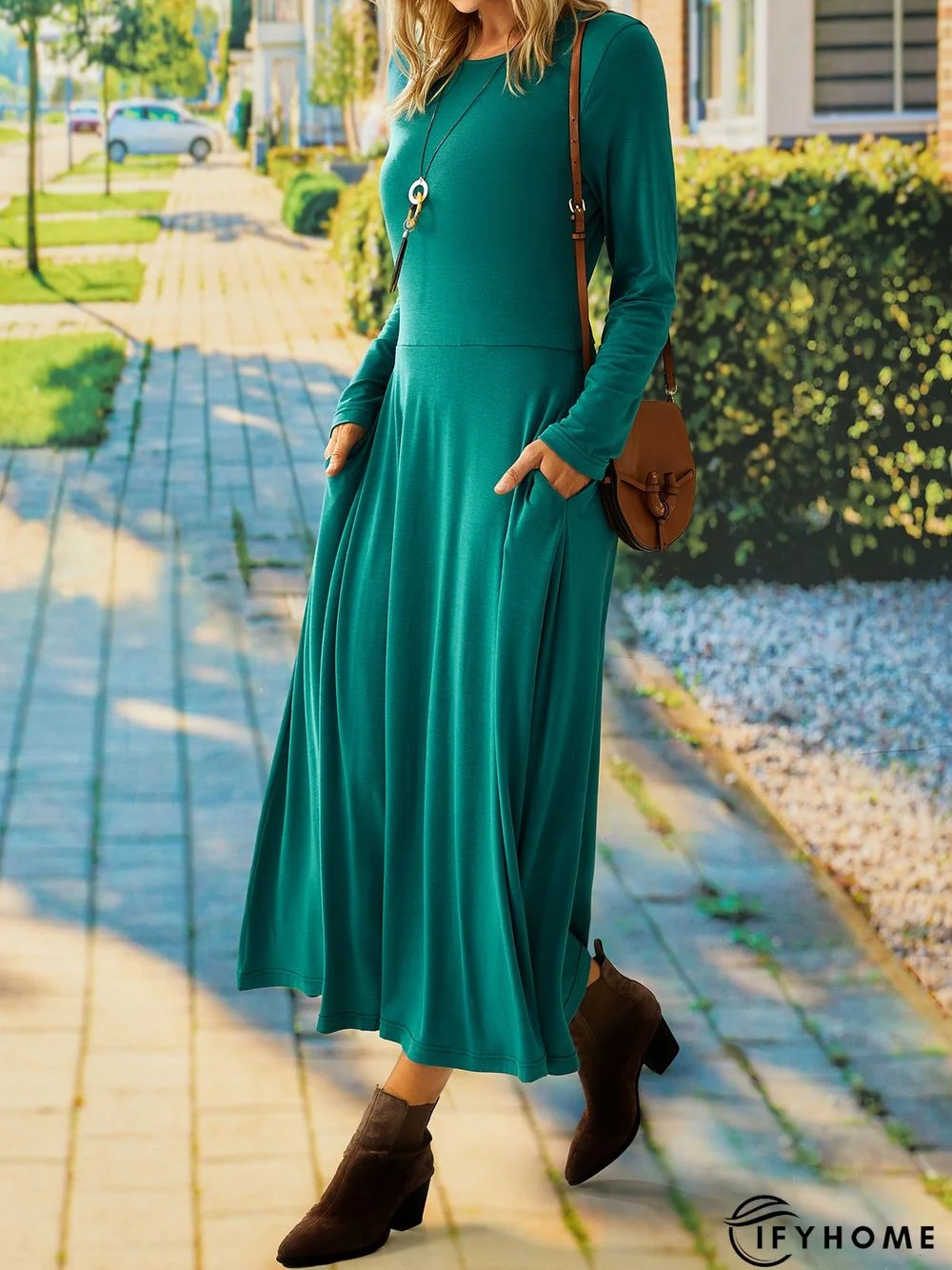 Cotton Blends Plain Knitting Dress | IFYHOME