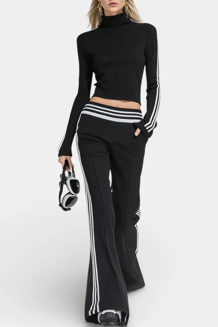 High-Neck Crop Top with Flared Track Pants