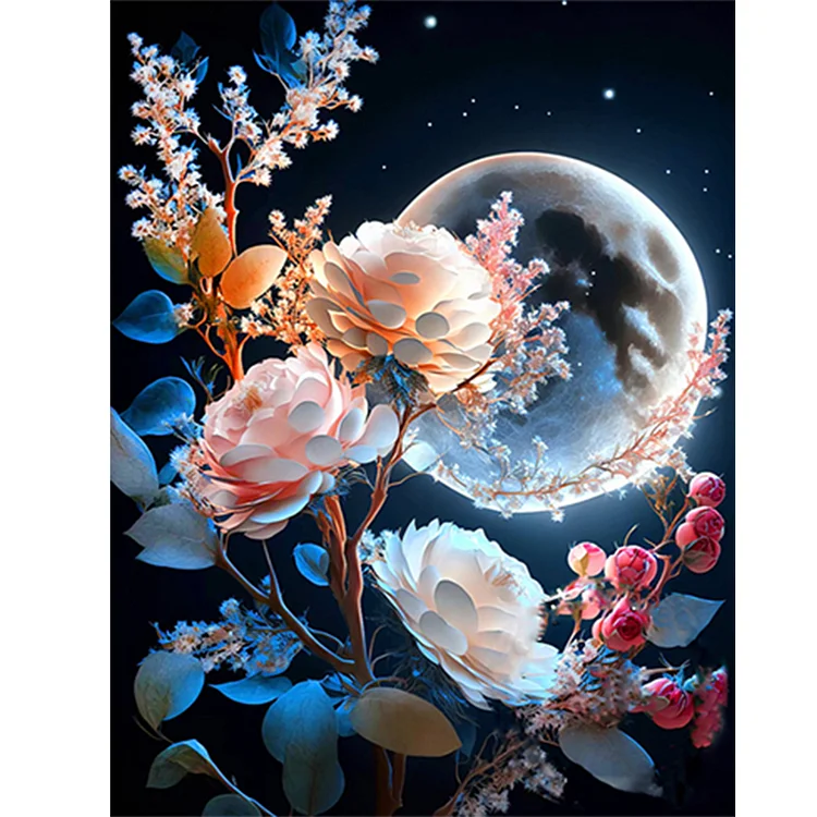 Diamond Painting Bright Moon Flowers 006, Full Image - Painting