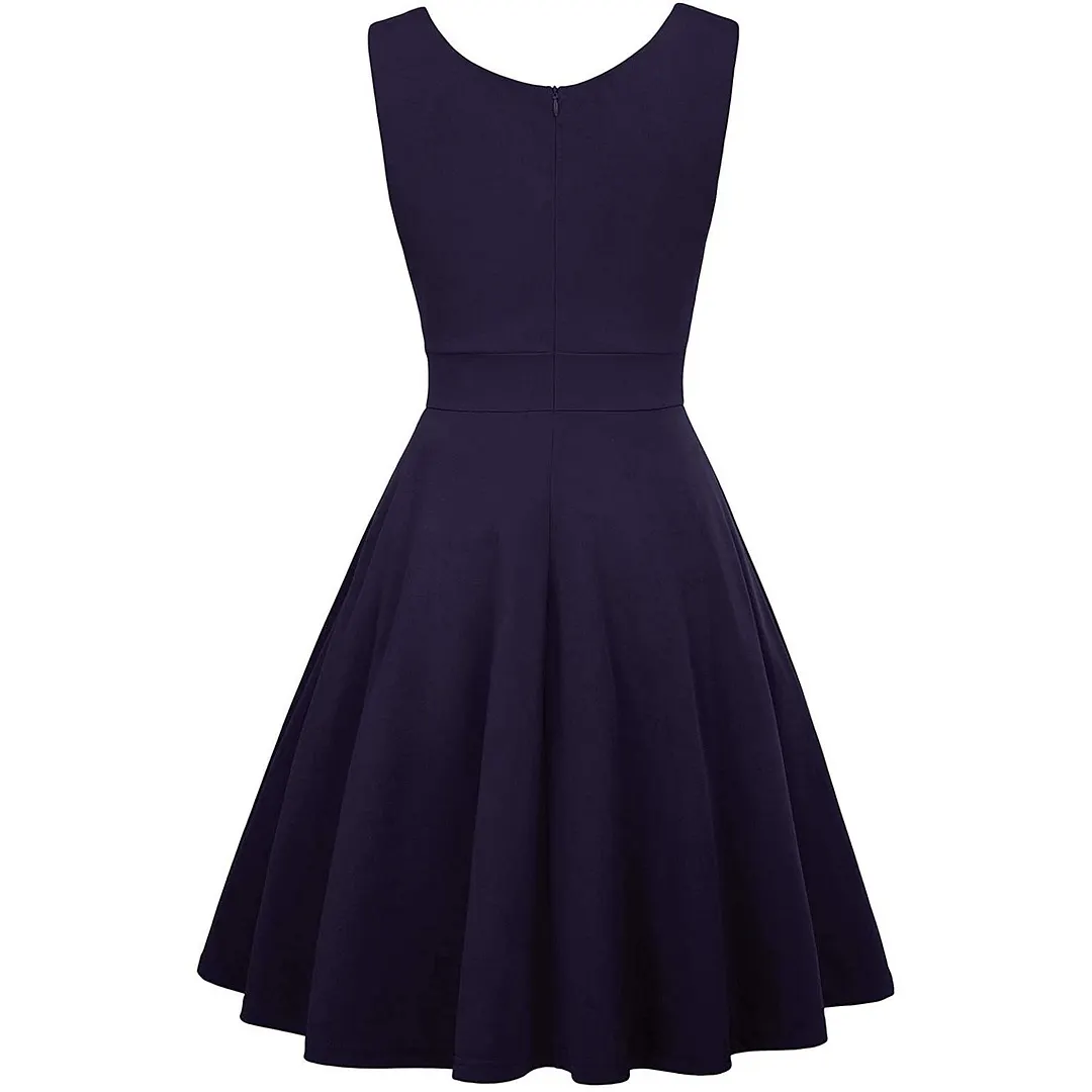 Sleeveless Wrap V-Neck A-line Bridesmaid Cocktail Party Dress for Women