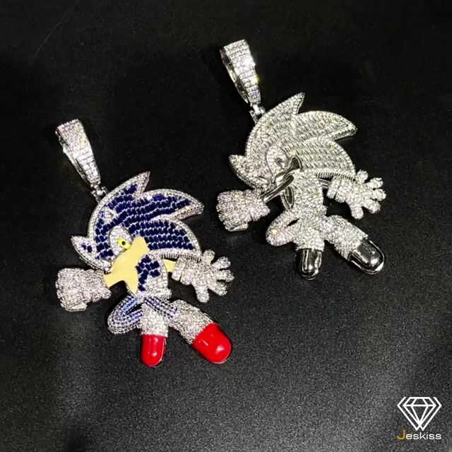 Anime Cartoon Sonic Iced Out Cubic Zirconia Pendants&nbsp;