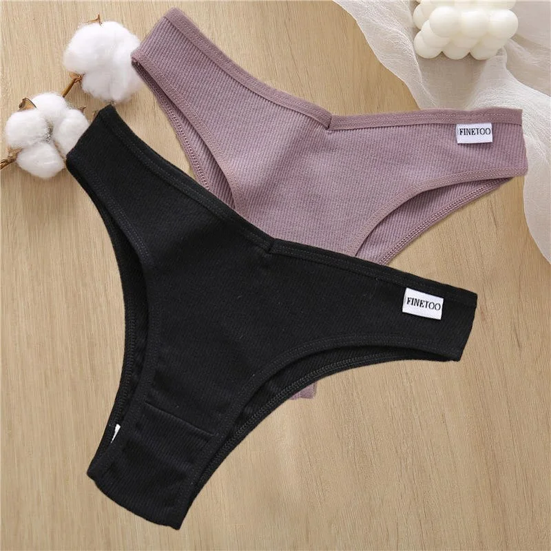 2PCS/Set Sexy Lingerie Cotton Panties Women Underwear Briefs Female Underpants Pantys Tangas Thong Panties Bikini Solid Color
