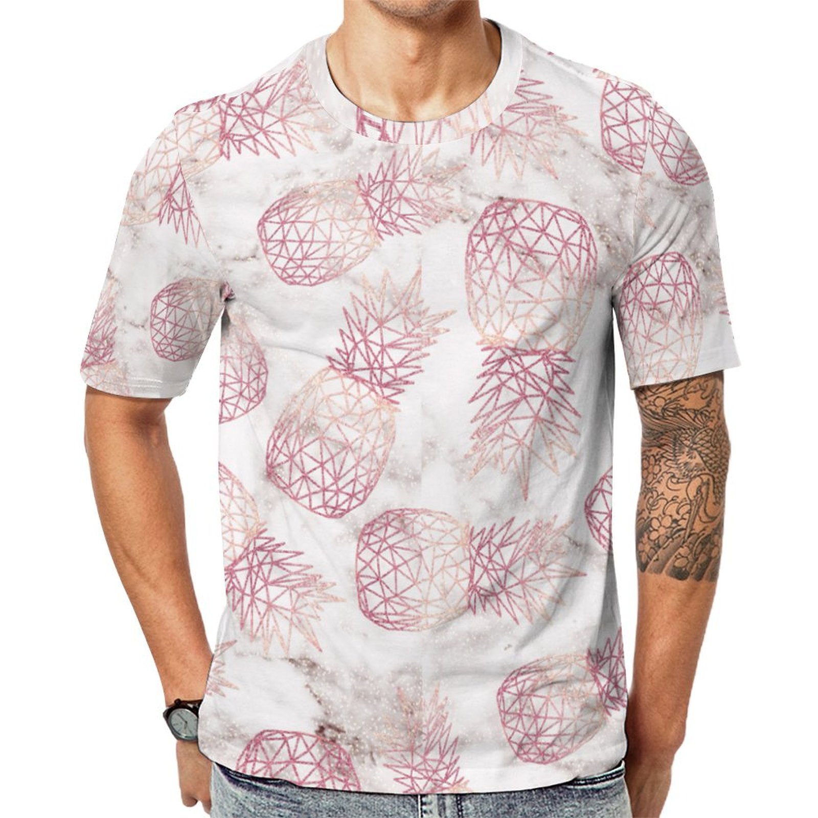 Geometric Rose Gold Pineapples Marble Short Sleeve Print Unisex Tshirt Summer Casual Tees for Men and Women Coolcoshirts