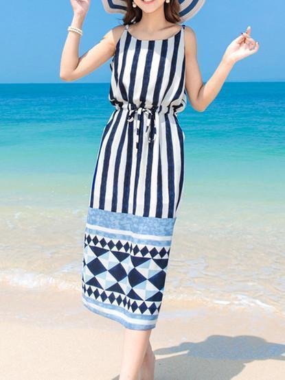 Black Stripes Maxi Beach Bohemia Dress