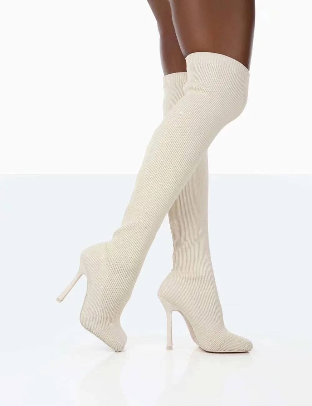 Breakj Autumn and Winter New Stiletto High-heeled Over-the-knee Boots Flying Woven Elastic Wool Sleeve Square Head Women's Boots
