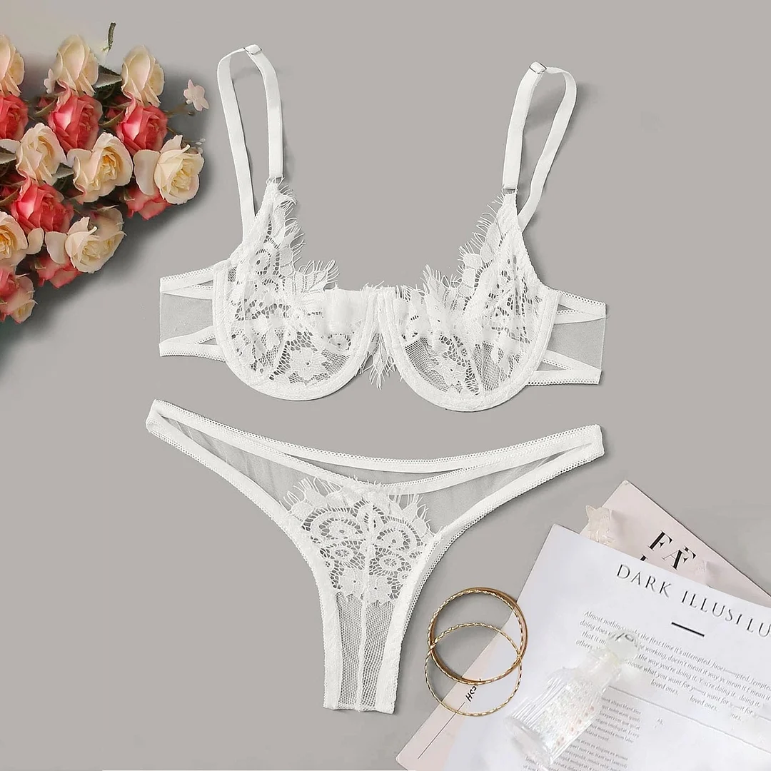 Women's Underwear Sexy Lace Temptation Three Point Lingerie Push Up Bra With Steel Ring Underwear Sets Transparent Bra Thong Set