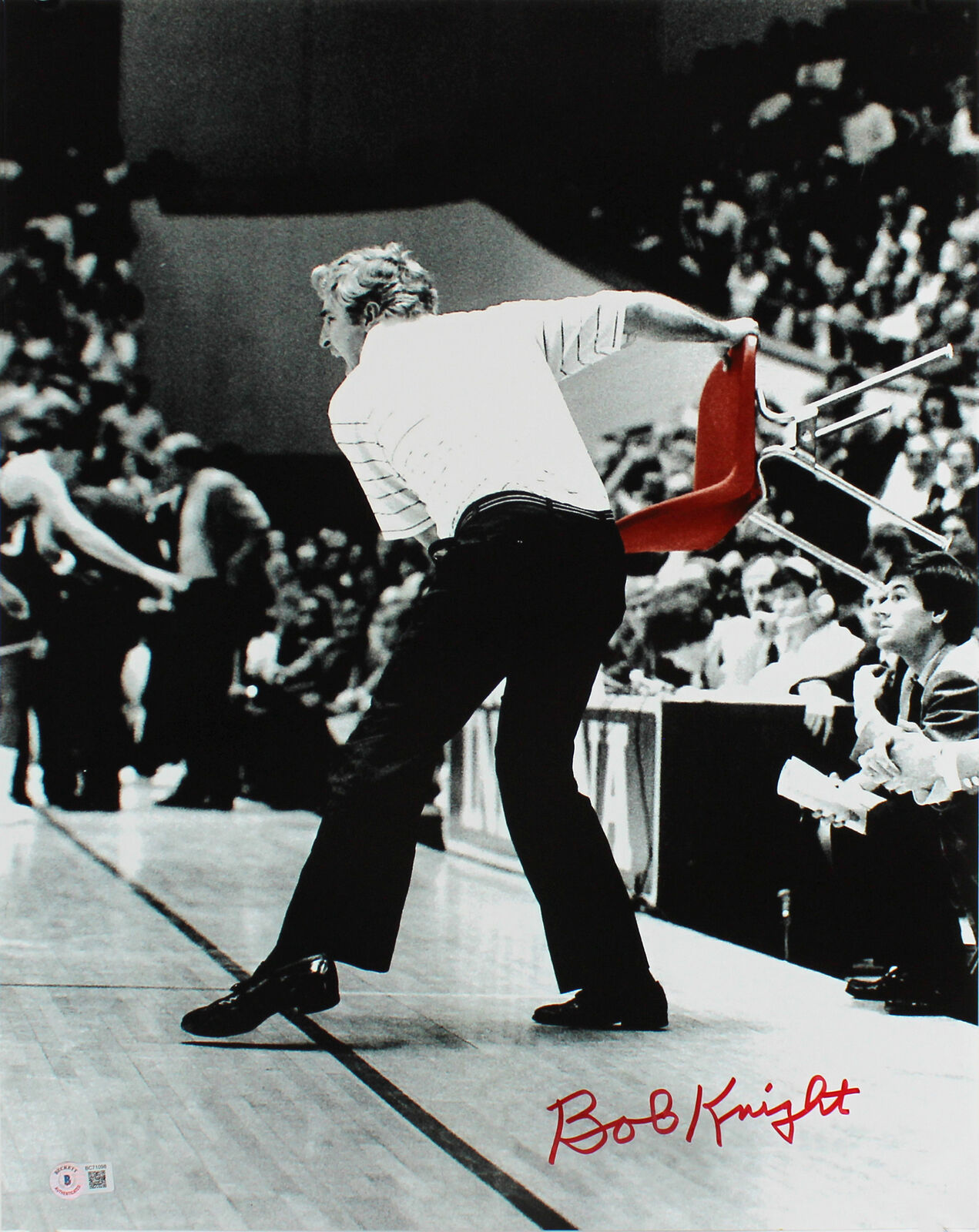 Indiana Bobby Knight Authentic Signed 16x20 B&W Chair Throw Photo Poster painting BAS