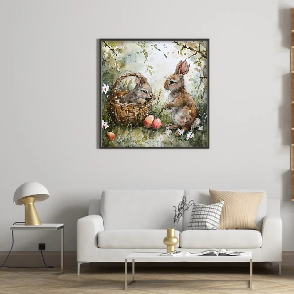 11CT Full Stamped Cross Stitch - Rabbit Playing In Grass(Canvas|50*50CM)