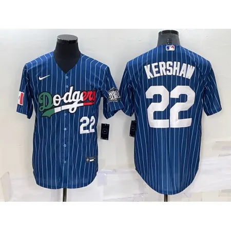 Men's Los Angeles Dodgers #22 Clayton Kershaw Navy Mexico World Series Cool Base Stitched Baseball Jersey 51PD