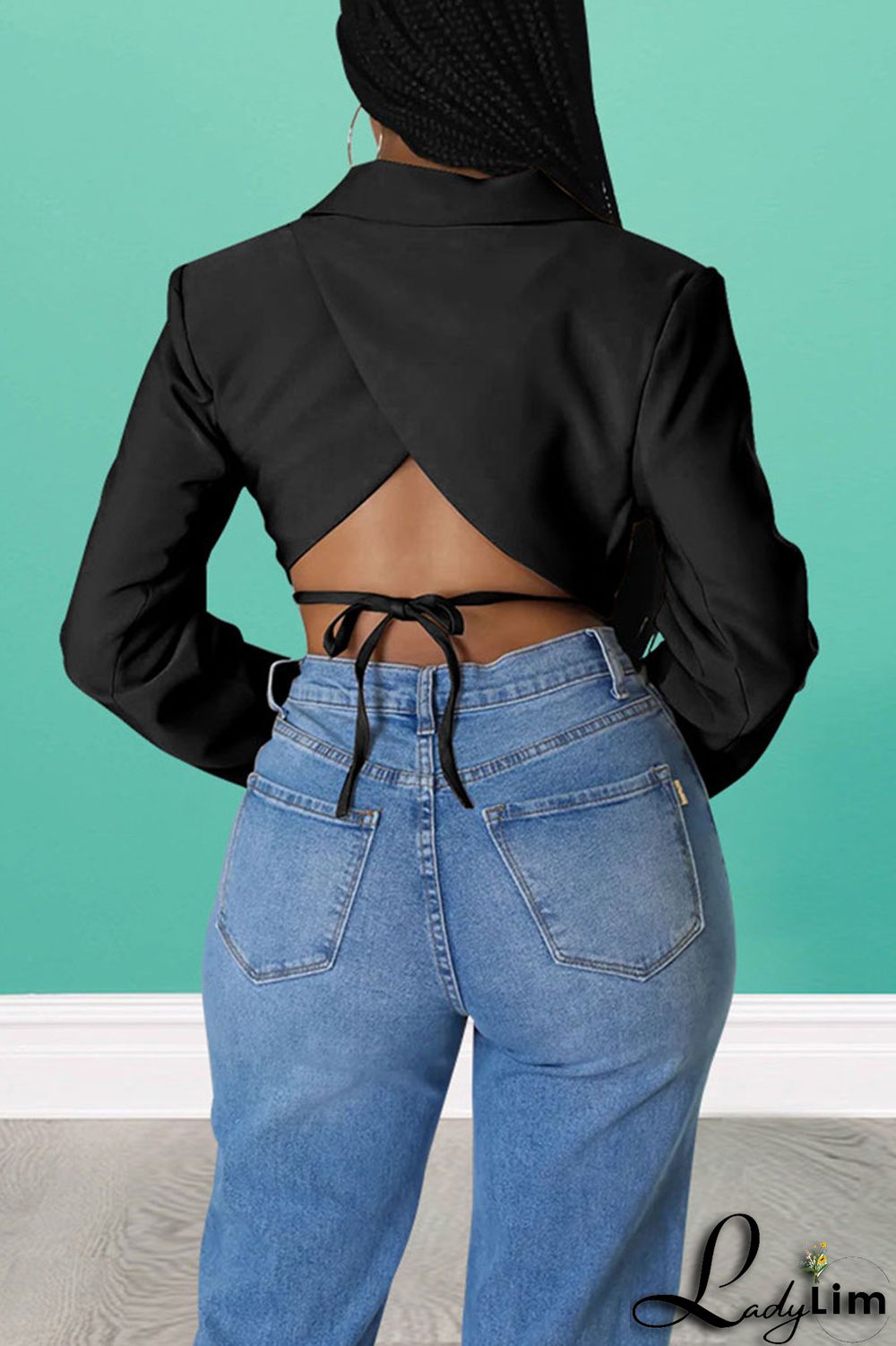 Black Casual Solid Bandage Patchwork Turn-back Collar Outerwear