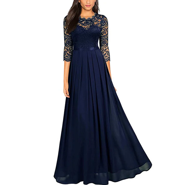 Women's Fashion Vintage Half Sleeve Chic Lace Long Evening Party Dress A-line Prom Formal Gowns Plus Size S-5XL