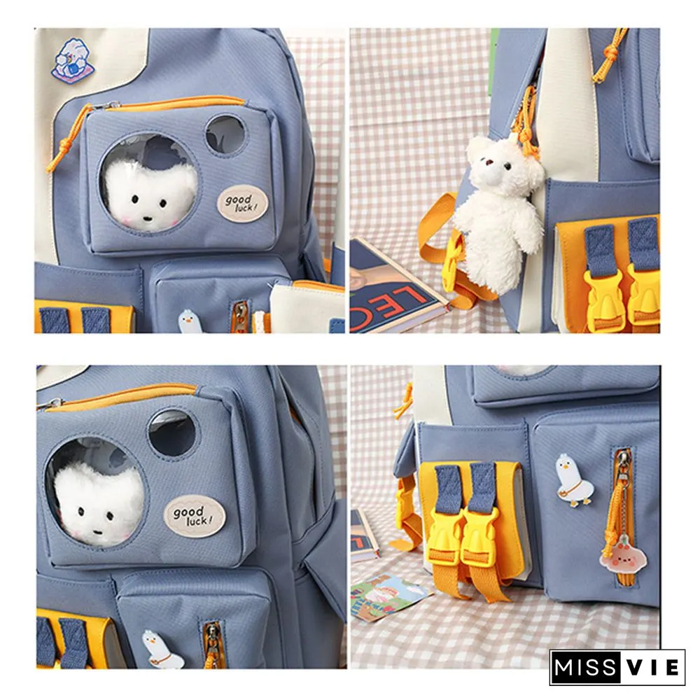 Colorblock Five-Piece College Style Backpack