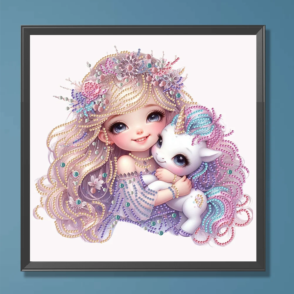Diamond Painting - Partial Special Shaped Drill - Girl and Unicorn(Canvas|30*30cm)