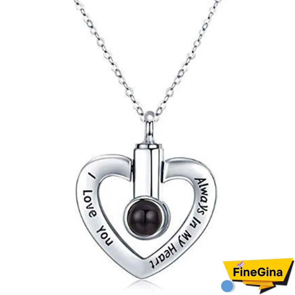 Projection 100 Languages I Love You Pendant Titanium Steel Funeral Cremation Pendant Keepsake Heart Urn Necklace For Ashes Memorial Jewelry Mementos With Funnel Kit