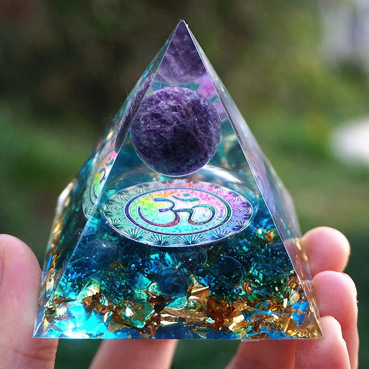 blue quartz and amethyst orgone pyramid