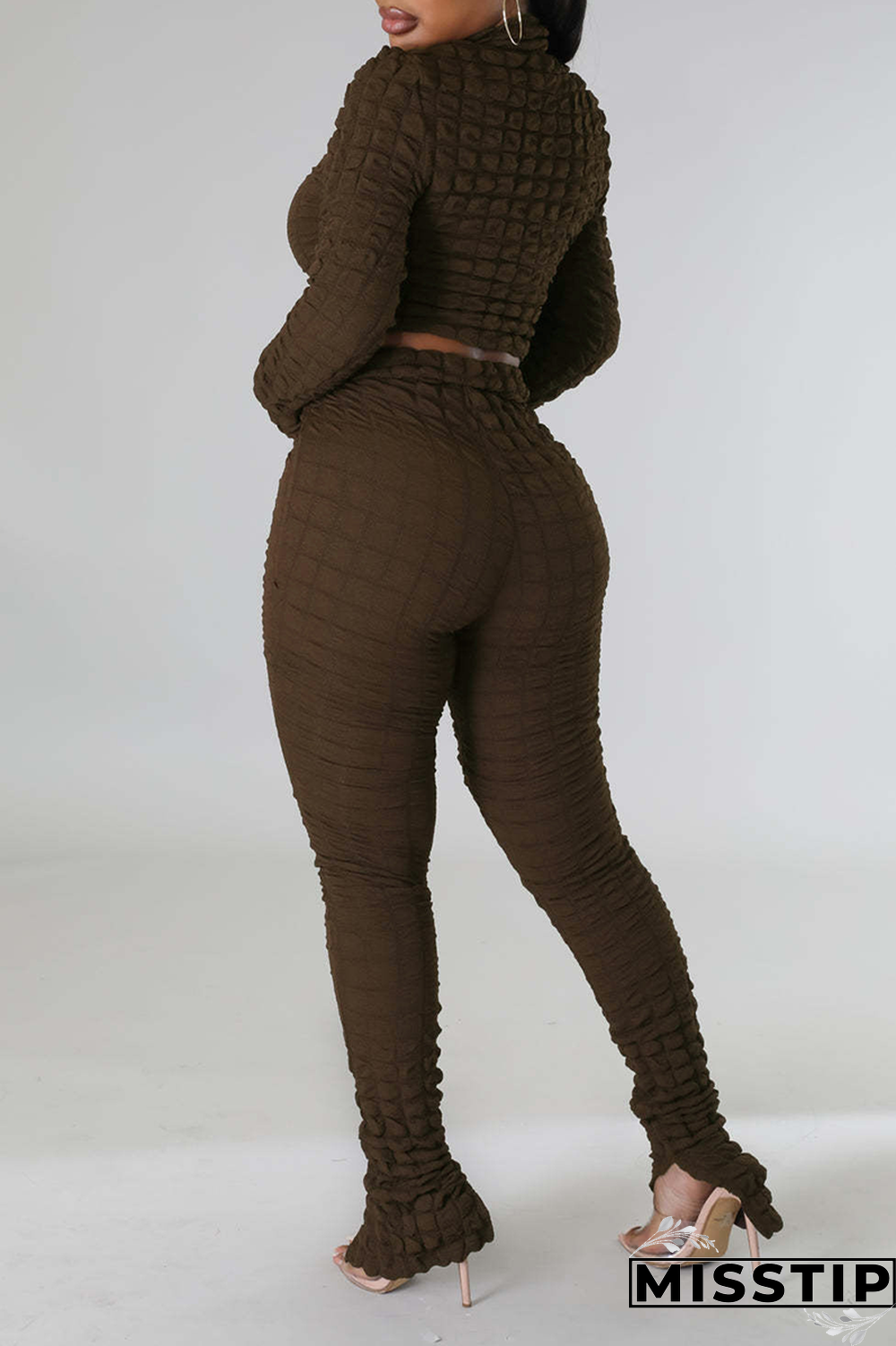 Coffee Street Solid Patchwork Turtleneck Long Sleeve Two Pieces