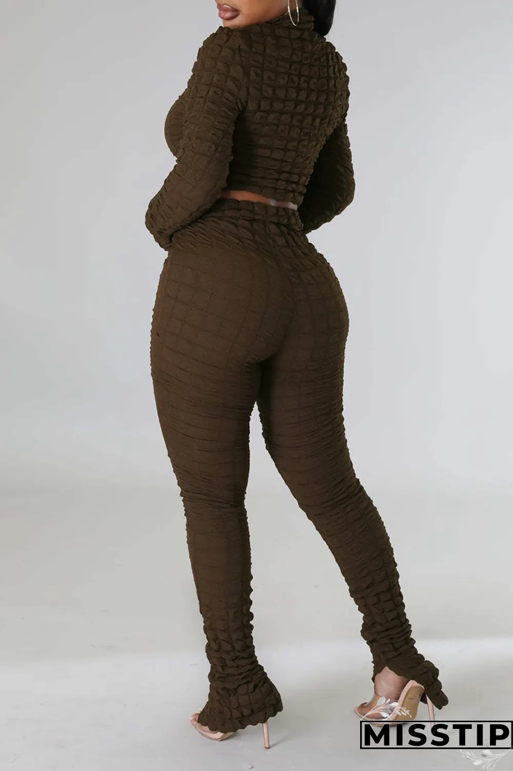 Coffee Street Solid Patchwork Turtleneck Long Sleeve Two Pieces