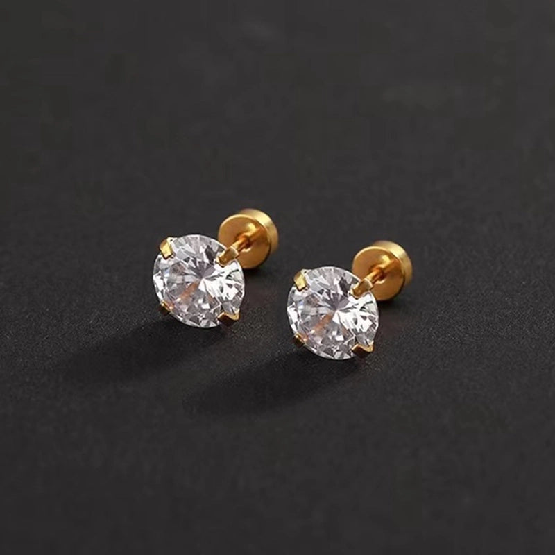 1 Pair Elegant Round Inlay 304 Stainless Steel Zircon 18K Gold Plated Stainless Steel Earrings