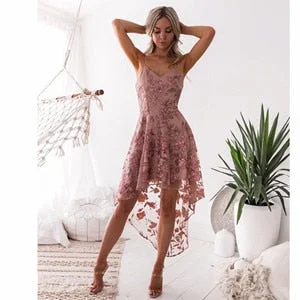 Summer 2021 Sleeveless Deep V-Neck Women Dress Sexy Print Spagheitti Strap Lace Dress Sling Irregular Lace Stitching Party Dress