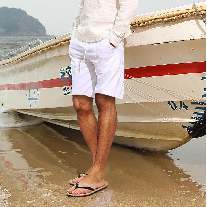 Men's Beach Casual Cotton Linen Pocket Shorts-inspireuse