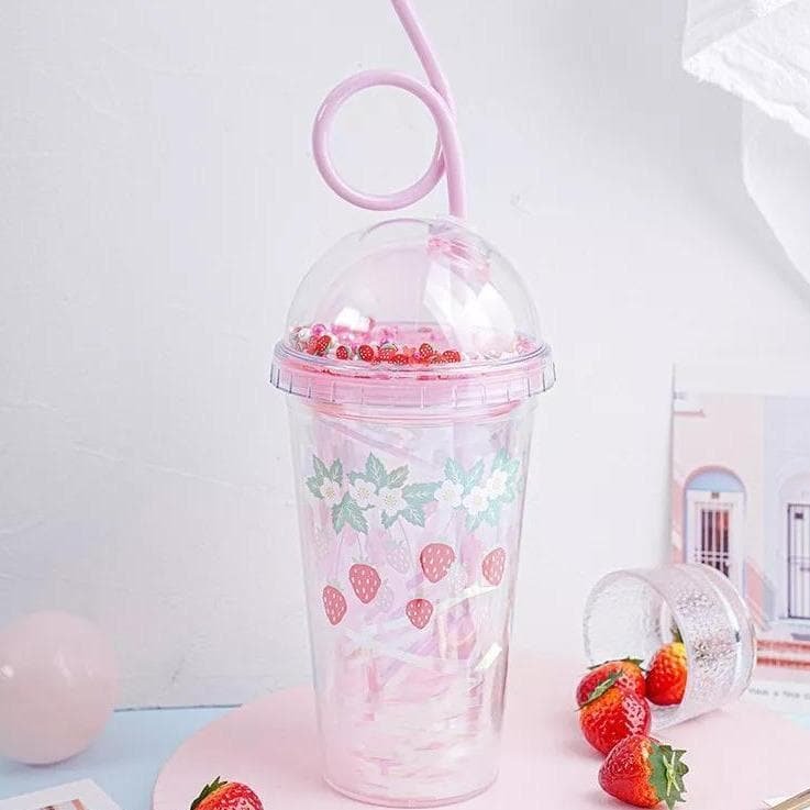 Kawaii Strawberry Cup With Lids And Straws SS1091