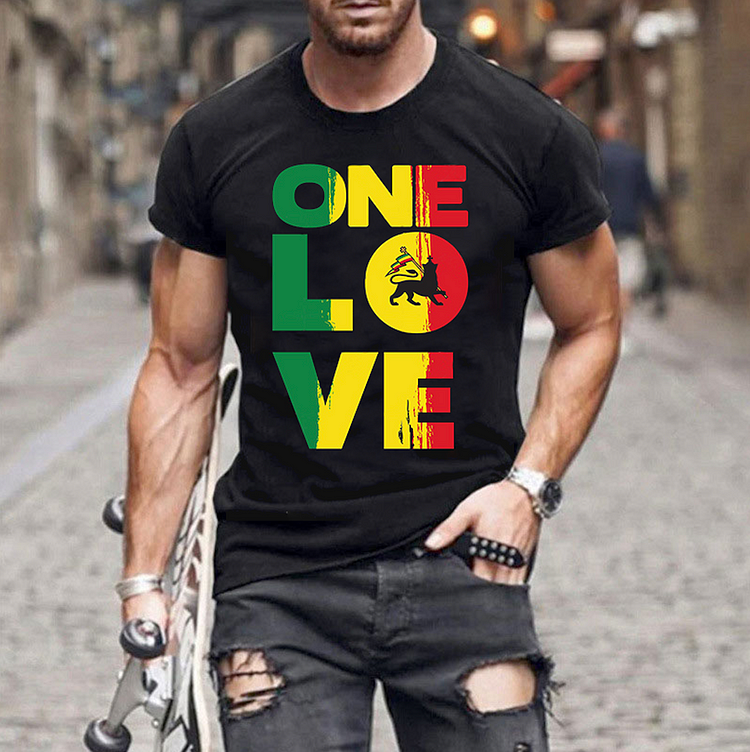 ONE LOVE Colorblock Print Men's Casual Short Sleeve T-Shirt