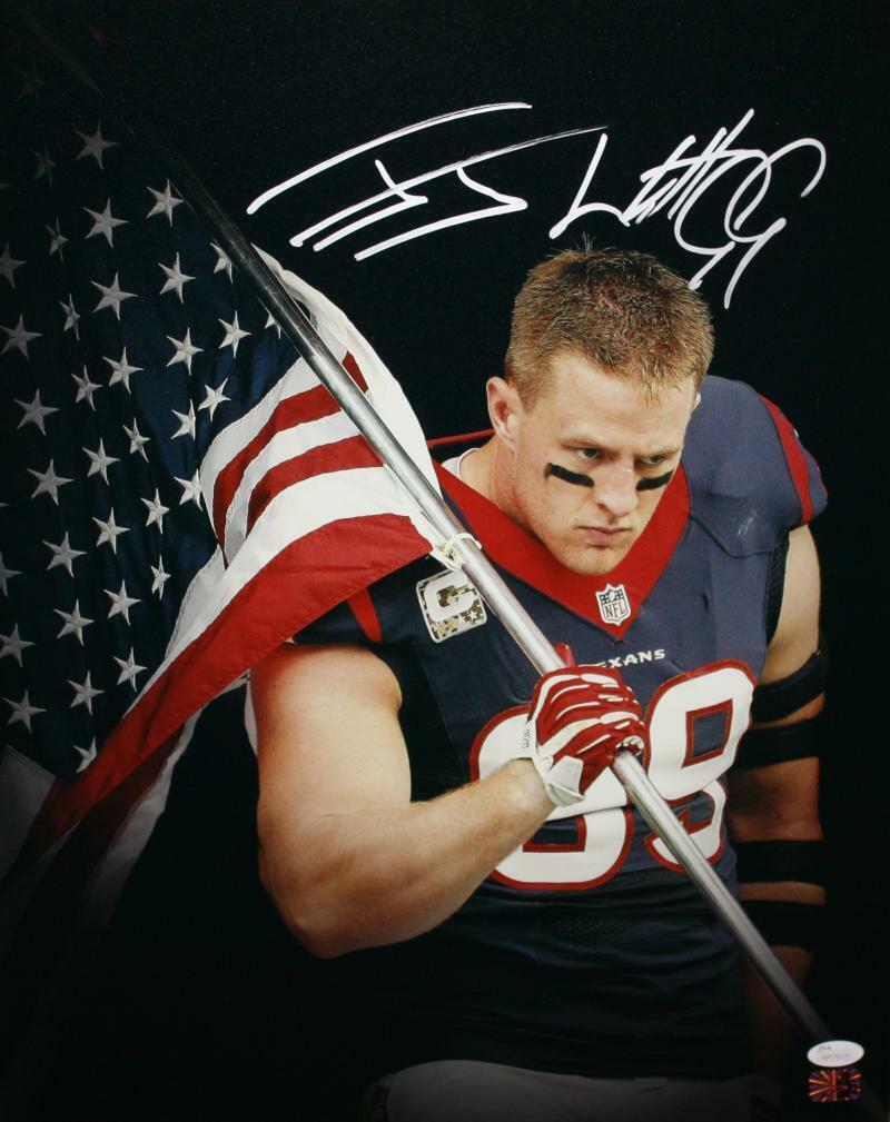 JJ Watt Autographed Houston Texans 16x20 American Flag Photo Poster painting- JSA W Auth/Holo