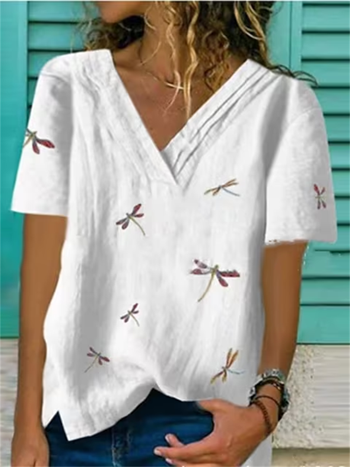 Women's T shirt Tee White Animal Print Short Sleeve Casual Basic V Neck Regular S-Hoverseek