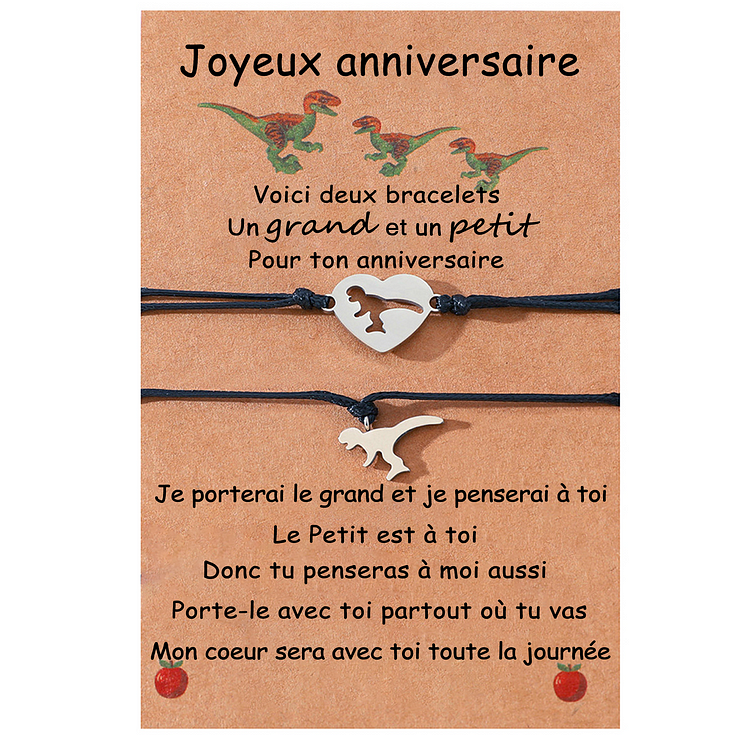 2PCS Ensemble de Bracelets Dinosaure - Cadeau Anniversaire Jessemade FR