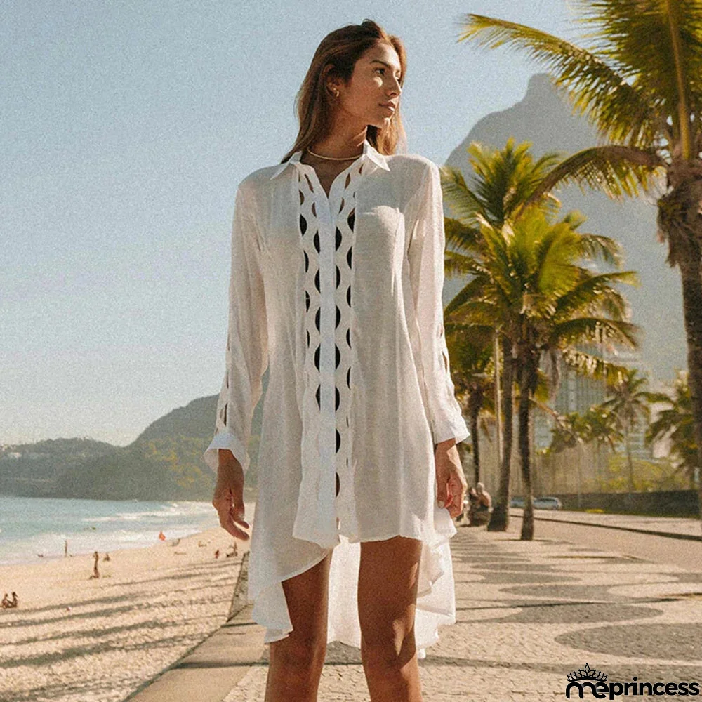 Women's Polyester Deep V-Neck Sexy Mesh Pattern Bathing Cover Up